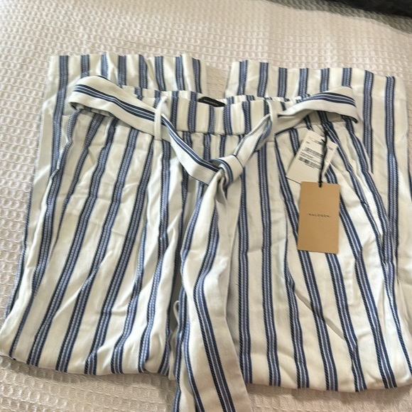 Halogen NWT Blue Izzy Striped Tie Waist Cropped Pants - Picture 3 of 9